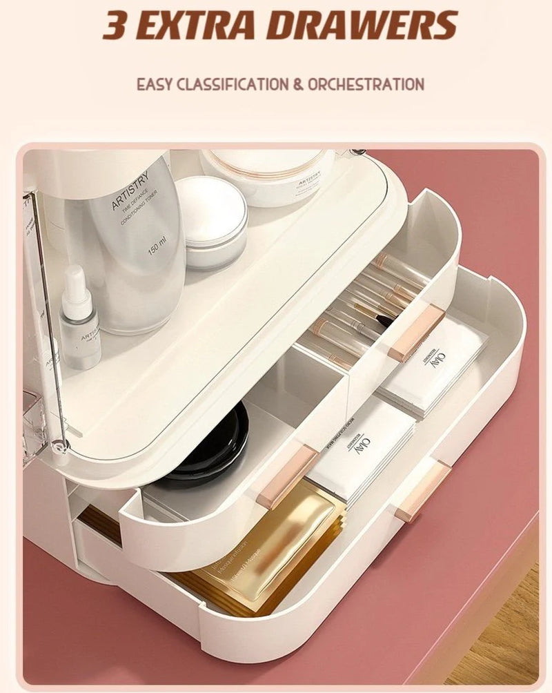 Transform Your Beauty Routine with the All-In-One Makeup Organizer Featuring a Versatile LED Mirror