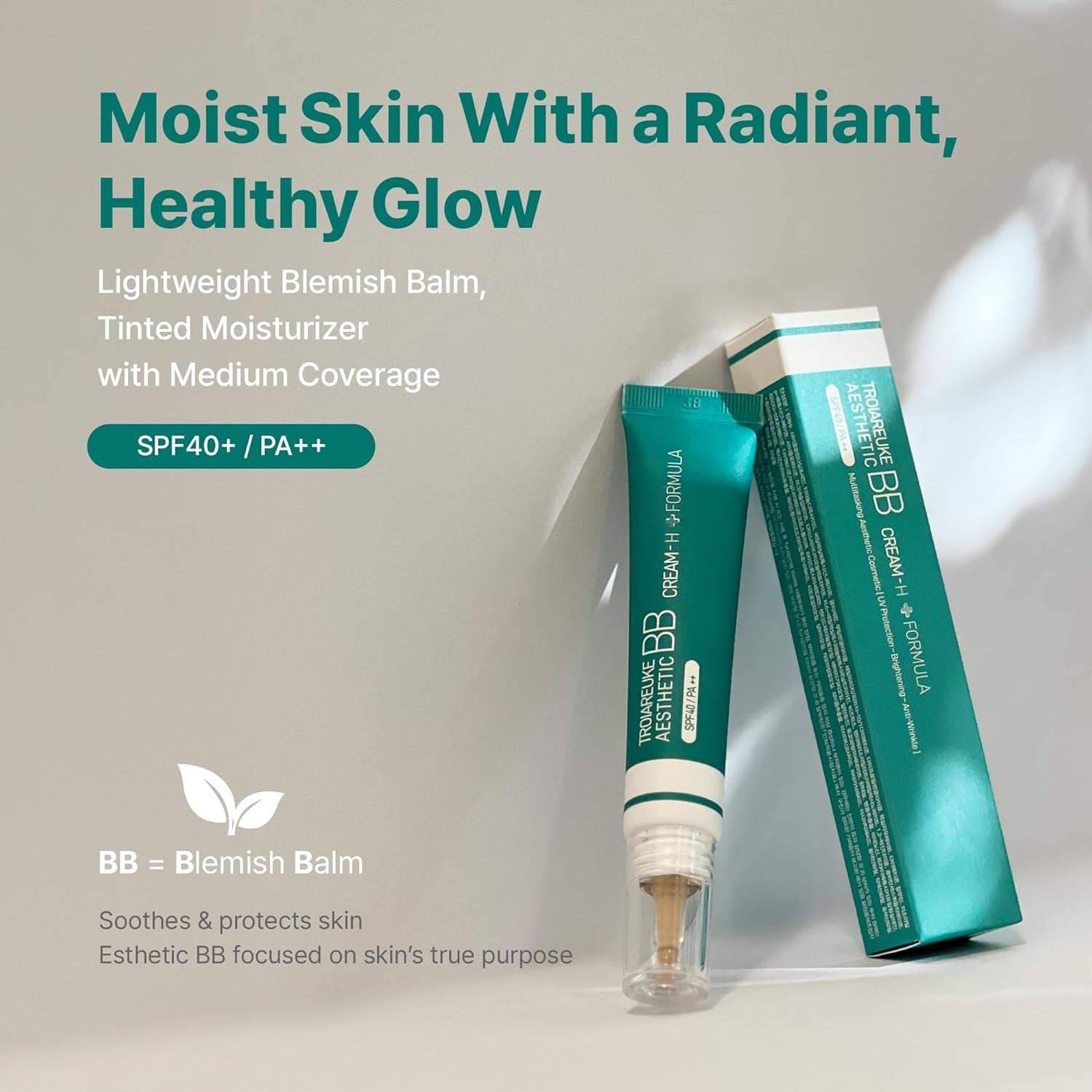 Aesthetic BB Cream H+ Formula SPF40+ PA++, Lightweight Blemish Balm, Tinted Moisturizer with Medium Coverage, Lasting Foundation Makeup Base for Dry Skin | Korean Beauty Makeup